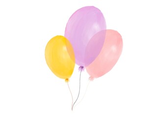 Balloon illustration, watercolor hand drawn on white background, bright party and birthday concept.