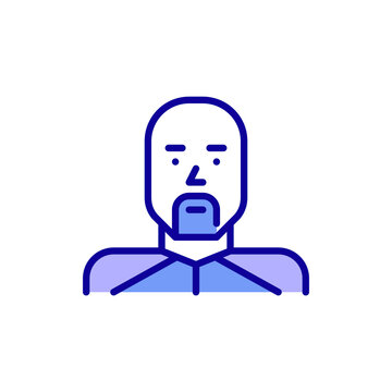 Young bald man with a beard in a sports jacket. Pixel perfect, editable stroke avatar colored icon