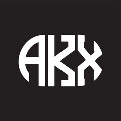 AKX letter logo design on black background. AKX