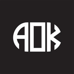 AOK letter logo design on black background. AOK