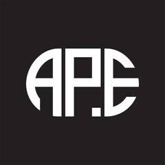 APE letter logo design on black background. APE