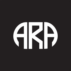 ARA letter logo design on black background. ARA