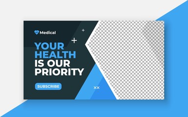 Medical healthcare youtube thumbnail and web banner template.Editable video thumbnail template