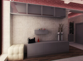 Townhouse in loft style. Interior design for home. 3d render for inspiration