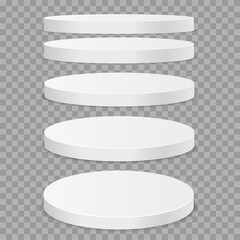 Set of different round podiums on transparent background. Vector