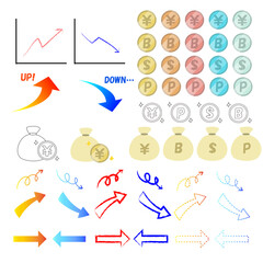 矢印、投資系アイコンセット　ポイント、グラフ