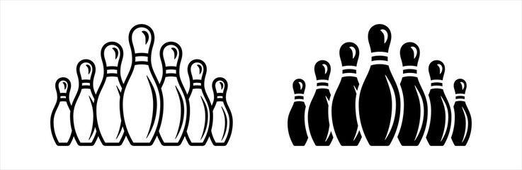 Vector bowling pins icon. Two-tone version on black and white background