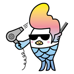 つっぱりアマビエ君、ドライヤーで髪をセットする。
コロナで流行った日本の妖怪「アマビエ」。
あまりにも、コロナが長引くので、アマビエもグレちゃいましたよ。
ポンパドールのヘアスタイルがお気に入りのアマビエ君は、ちょっとドジだけど、熱いハートの持ち主です。
ベクターイラスト。