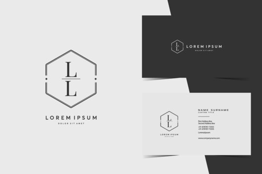 simple hexagon LL monogram logo icon. Modern elegant minimalist design with professional business card template