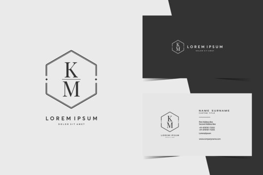 simple hexagon KM monogram logo icon. Modern elegant minimalist design with professional business card template