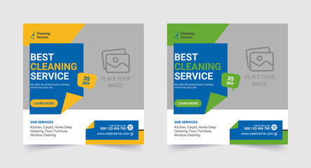Cleaning service square social media post and web banner design template, 
