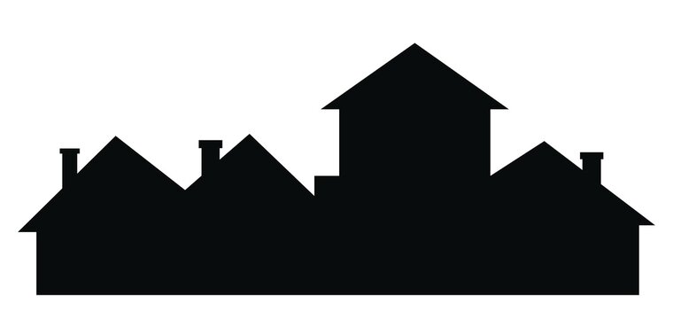 City, roofs and chimneys, group of houses, vector icons, black silhouette