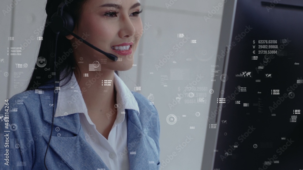 Poster customer support call center provide data in conceptual vision . business and communication technolo