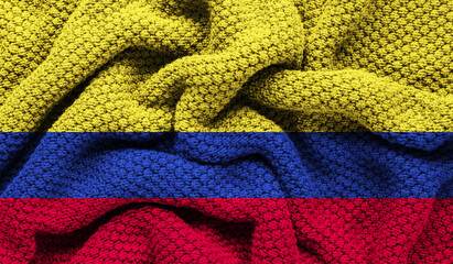 Colombia flag on knitted fabric. 3D-image