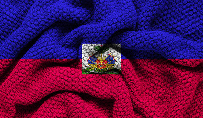 Haiti flag on knitted fabric. 3D-image