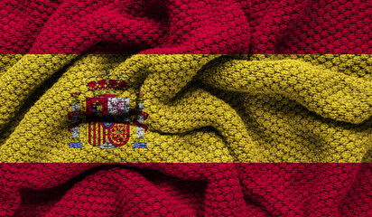 Spain flag on knitted fabric. 3D-image