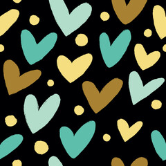 Seamless pattern with hearts  gold glitter pattern. Design for fashion, fabric, wrapping, wallpaper and all prints on black.