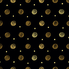 Pattern polka dot on black background. Dotted seamless gold glitter pattern. Design for fashion ,fabric ,wrapping, wallpaper and all prints on black