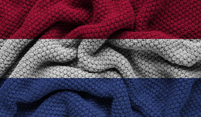 Netherlands flag on knitted fabric. 3D-image