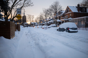 Toronto, Ontario / Canada - January 17, 2022 - Toronto St Clair West on day of snowstorm