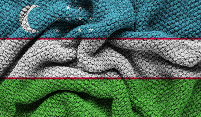Uzbekistan flag on knitted fabric. 3D-image