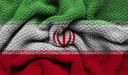 Iran flag on knitted fabric. 3D-image