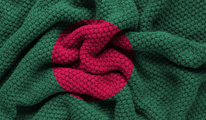 Bangladesh flag on knitted fabric. 3D-image