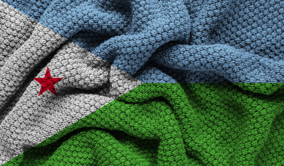 Djibouti flag on knitted fabric. 3D-image