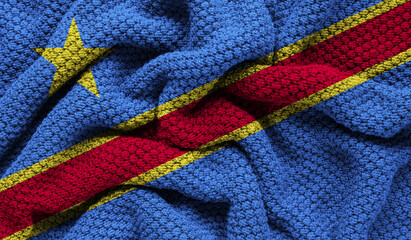 Democratic Republic of the Congo flag on knitted fabric. 3D-image