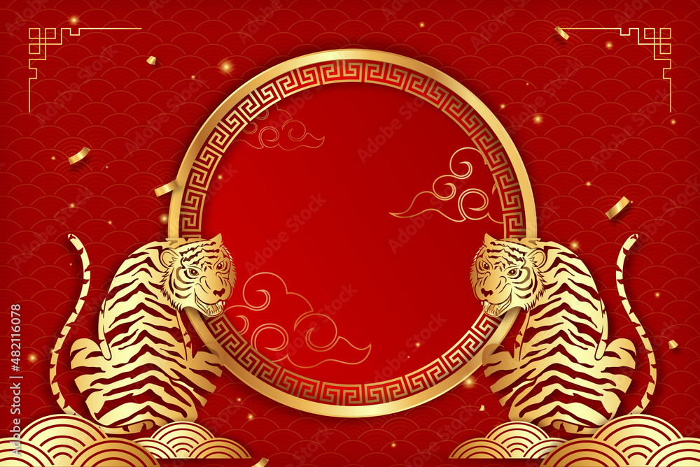 Wall mural chinese new year background with oriental style decoration for year of the tiger