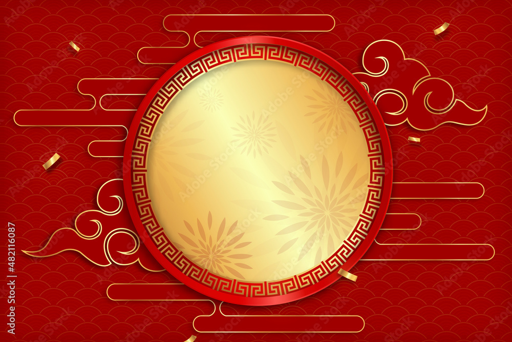 Wall mural Chinese new year background with oriental style decoration and circle frame in the middle