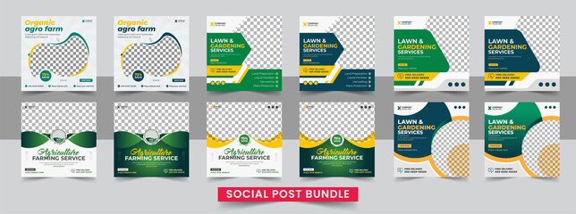 Agro farm services social media post or web banner template design bundle - obrazy, fototapety, plakaty