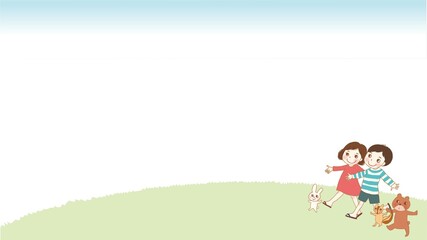 Obraz na płótnie Canvas 子どもと小動物の背景素材。webサイズ