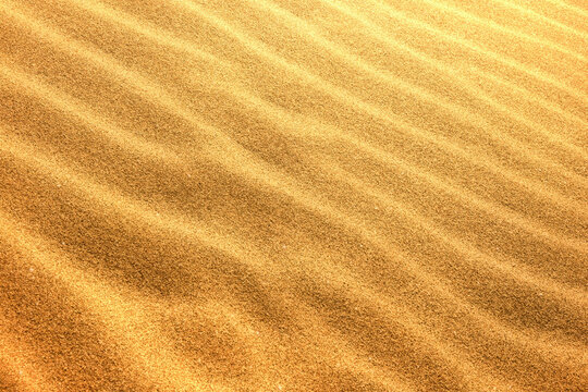 砂紋　砂模様ゴールド金色テクスチャ背景素材　光で輝く美しい砂漠砂丘イメージ写真素材