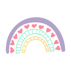 abstract rainbow with hearts hand drawn in boho style. vector. icon, sticker, decor, poster.