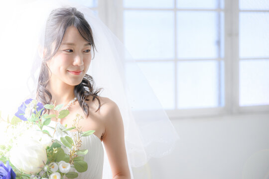 Image of a cute Asian (Japanese) bride Copy space available