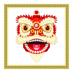 Lion dance head for chinese celebration symbols drawing in vector