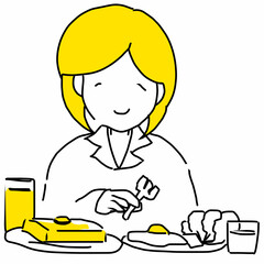 朝食を食べるイラスト(洋食)