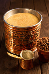 Authentic Turkish brass copper, electric hot sand coffee maker, heater machine for traditional Turkish coffee.