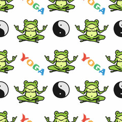 seamless pattern of a frog doing yoga, yin yang