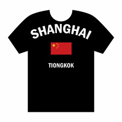 T-shirt design, Shanghai and Chinese script plus the Chinese flag.