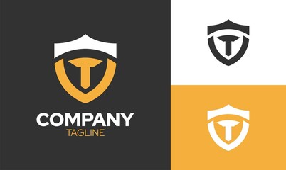 The concept of the letter t logo with a crown and forming a king's face shaped like a shield. Vector illustration templates. - obrazy, fototapety, plakaty