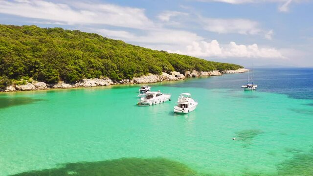 Fantastic view of the tropical blue lagoon on a sunny day. Location place Kvarner Gulf, Cres island, Croatia, Europe.