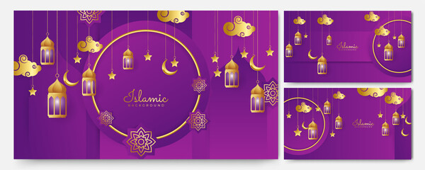 golden lantern arabic purple Islamic design background