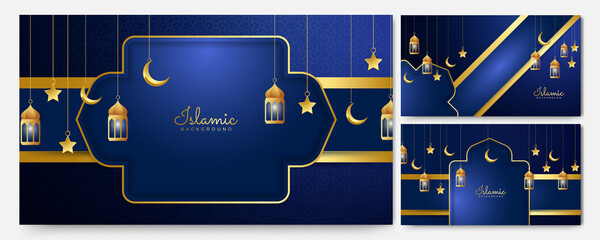 golden lantern arabic green Islamic design background