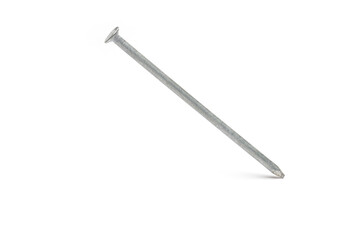 Closeup galvanized steel nail white background