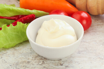 Organic mayonnaise sauce in the bowl