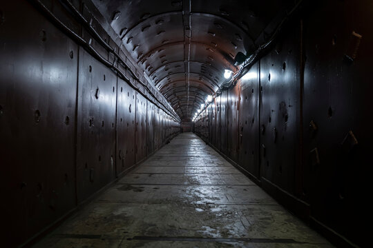 old bomb shelter tunnel in an underground bunker. Protection from bombardment.