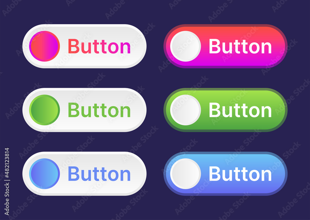 Poster Switch button icon set in colorful design. Toggle slide symbol vector illustration.