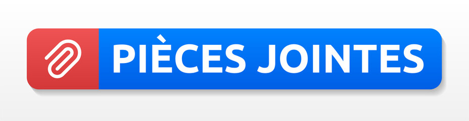 Pieces jointes text on blue button. Email attachment icon vector illustration.